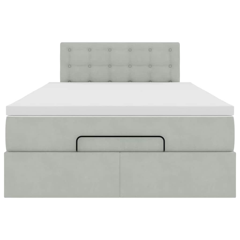vidaXL Ottoman-Bett mit Matratze & LEDs Hellgrau 120x200 cm Samt