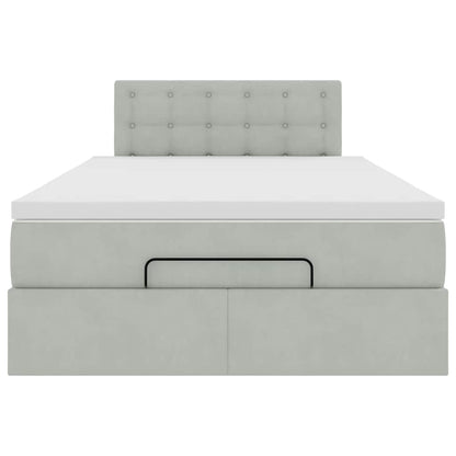 vidaXL Ottoman-Bett mit Matratze & LEDs Hellgrau 120x200 cm Samt
