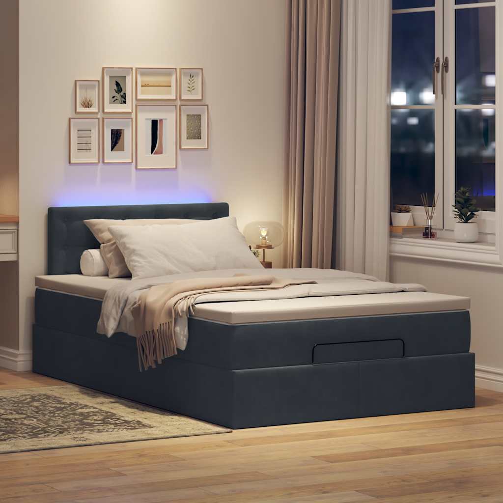 Ottoman-Bett mit Matratze & LEDs Dunkelgrau 120x200 cm Samt