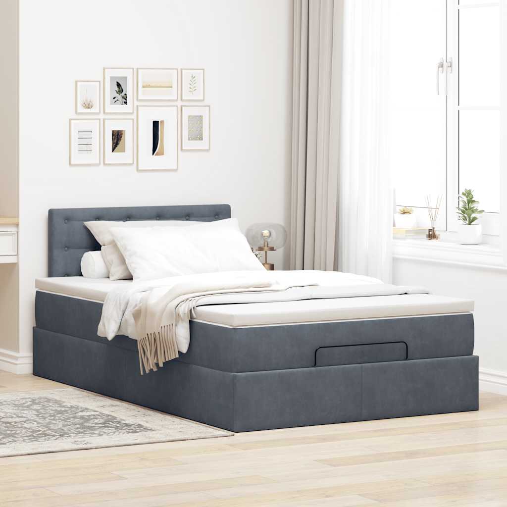 vidaXL Ottoman-Bett mit Matratze & LEDs Dunkelgrau 120x200 cm Samt