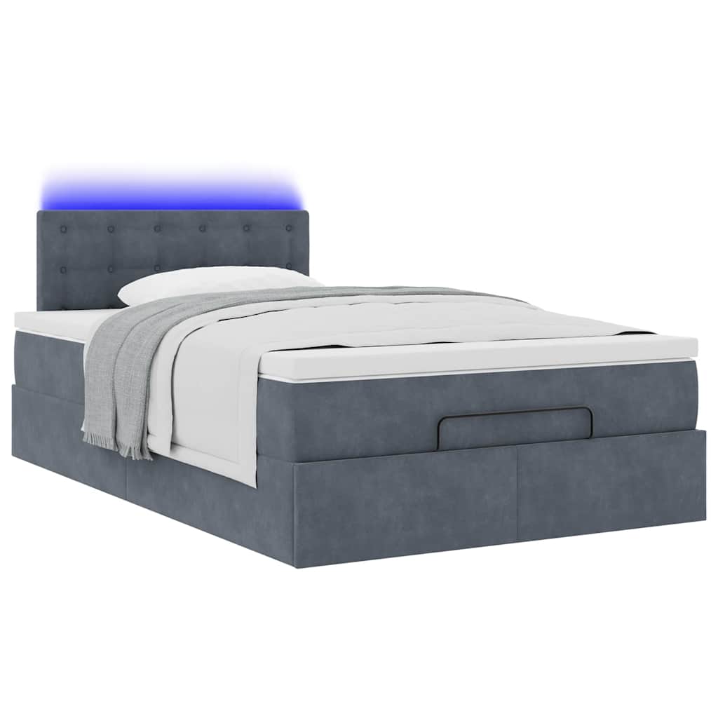 Ottoman-Bett mit Matratze & LEDs Dunkelgrau 120x200 cm Samt