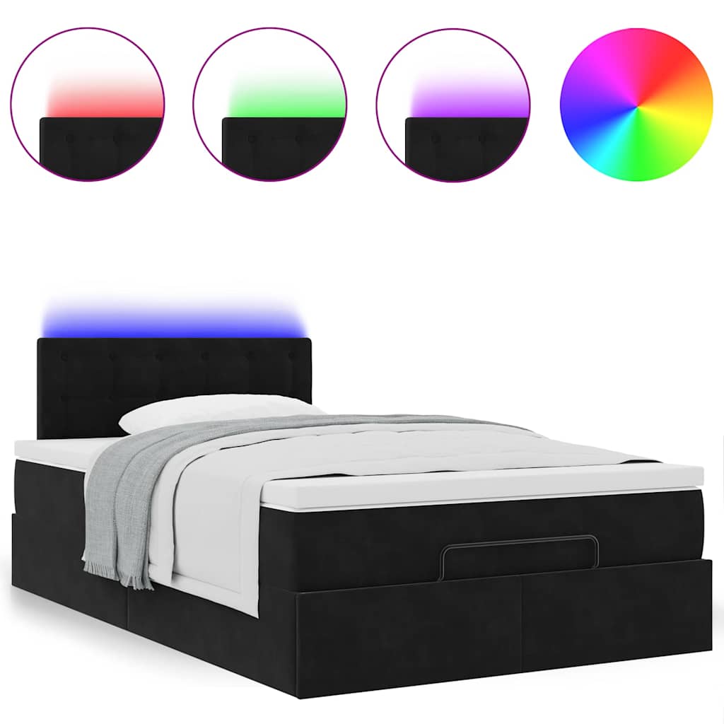 vidaXL Ottoman-Bett mit Matratze & LEDs Schwarz 120x200 cm Samt