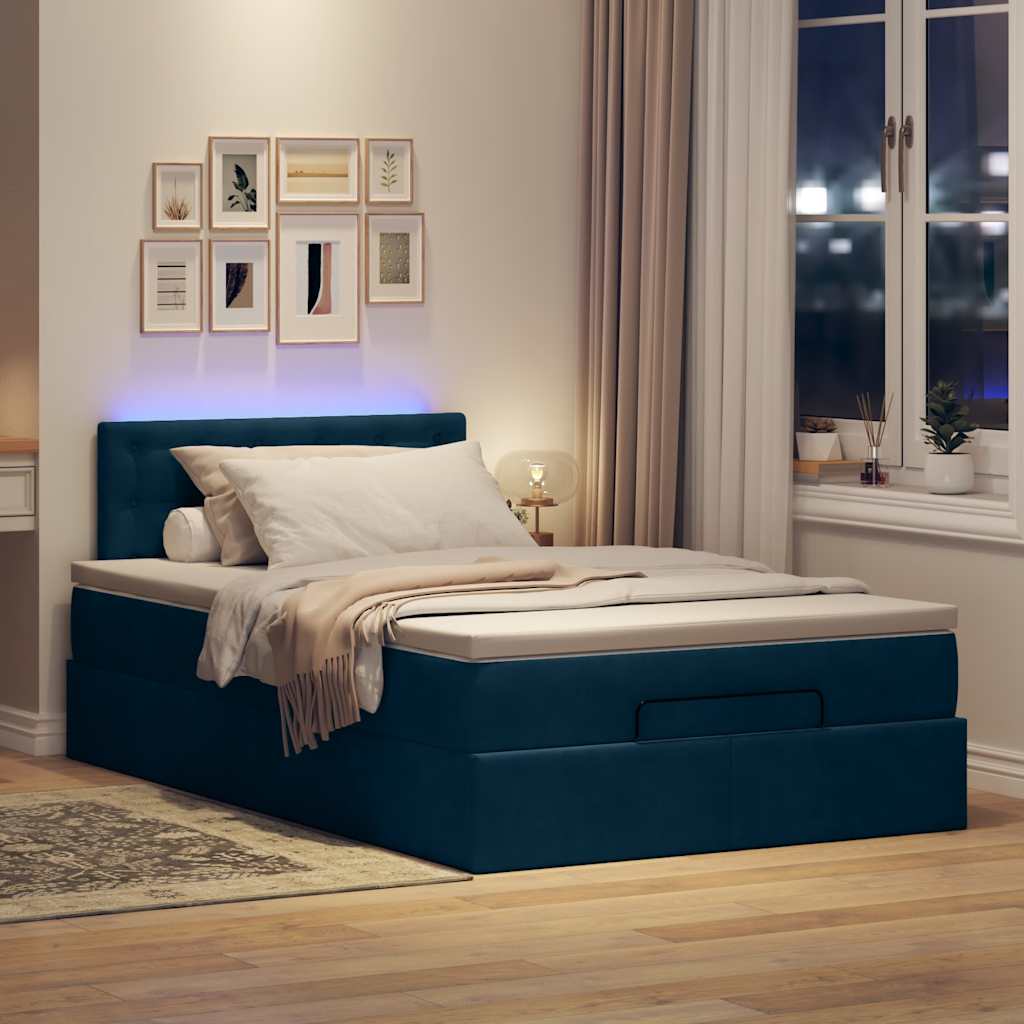 vidaXL Ottoman-Bett mit Matratze & LEDs Dunkelblau 120x200 cm Samt