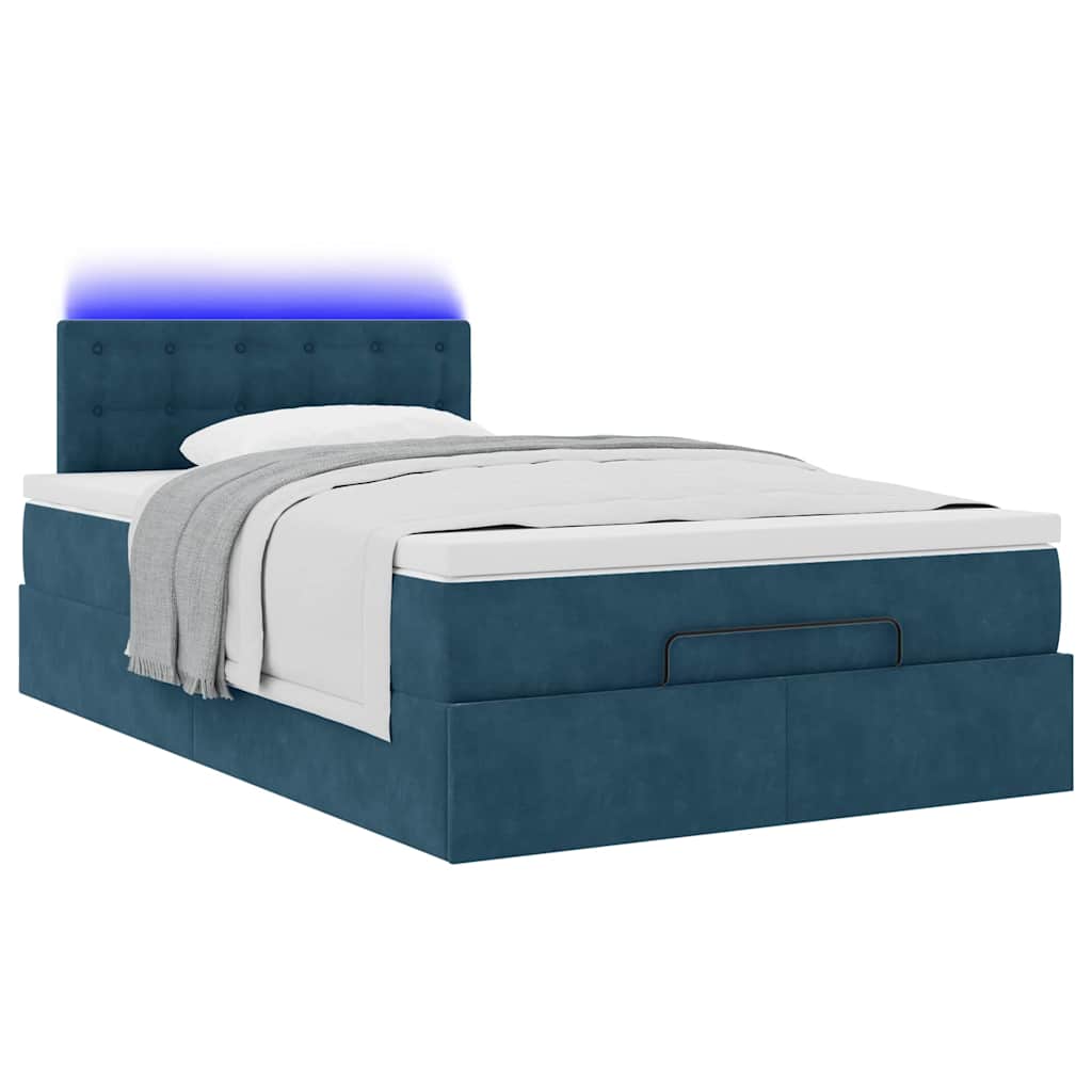vidaXL Ottoman-Bett mit Matratze & LEDs Dunkelblau 120x200 cm Samt