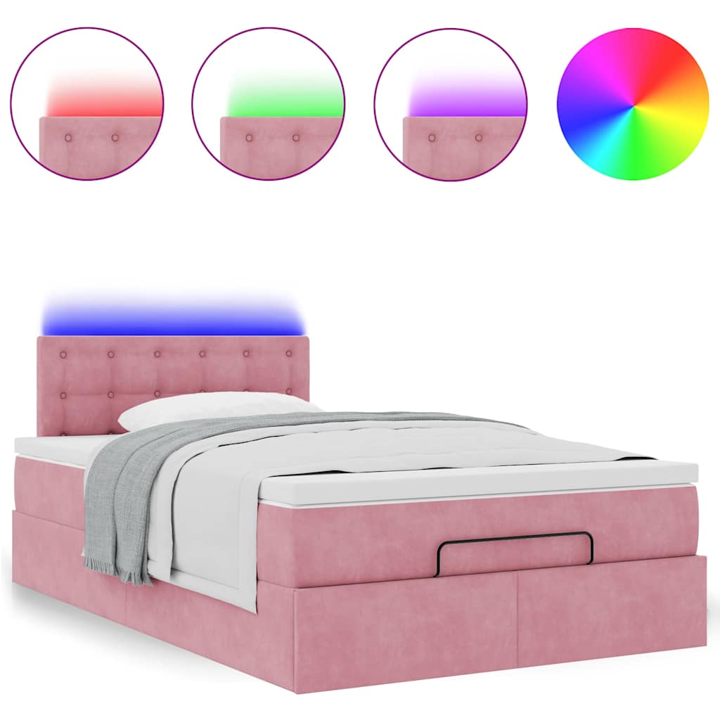 vidaXL Ottoman-Bett mit Matratze & LEDs Rosa 120x200 cm Samt