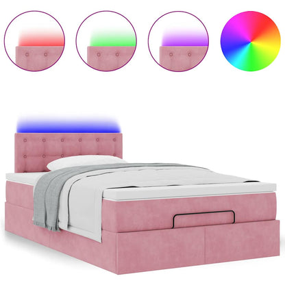 vidaXL Ottoman-Bett mit Matratze & LEDs Rosa 120x200 cm Samt