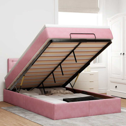 vidaXL Ottoman-Bett mit Matratze & LEDs Rosa 120x200 cm Samt