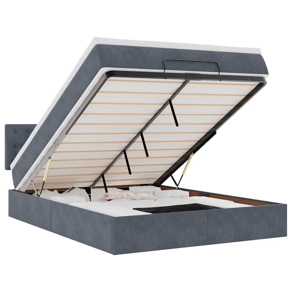 Ottoman-Bett mit Matratze & LEDs Dunkelgrau 140x190 cm Samt