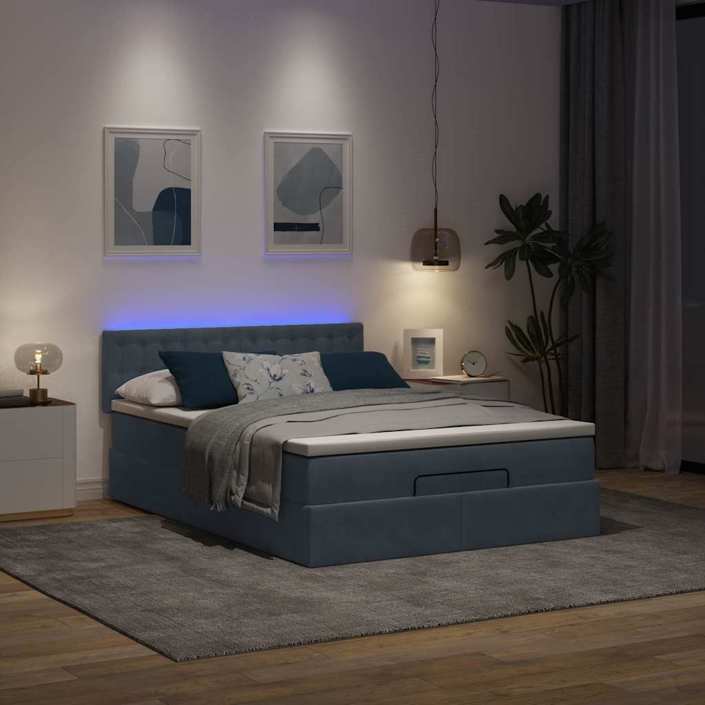 Ottoman-Bett mit Matratze & LEDs Dunkelgrau 140x190 cm Samt