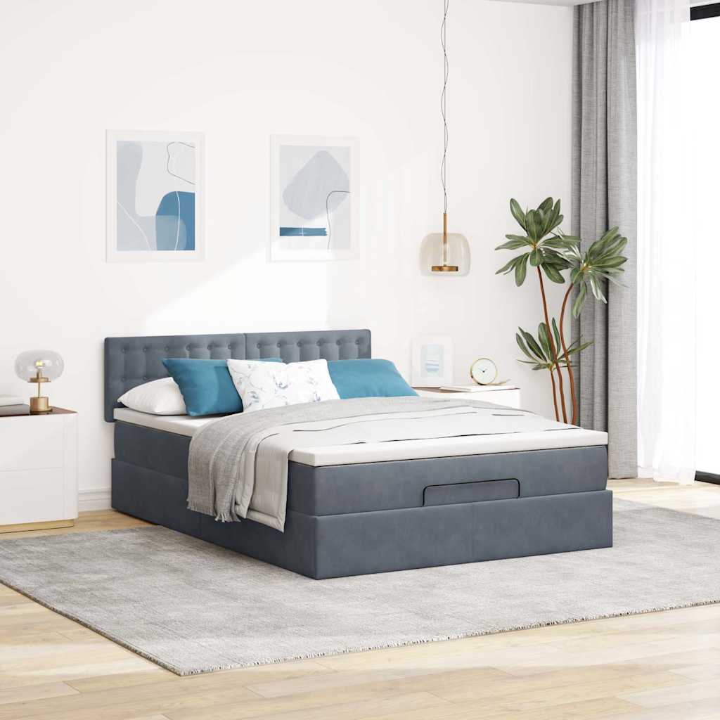vidaXL Lit ottoman avec matelas et LED gris foncé 140x190 cm velours