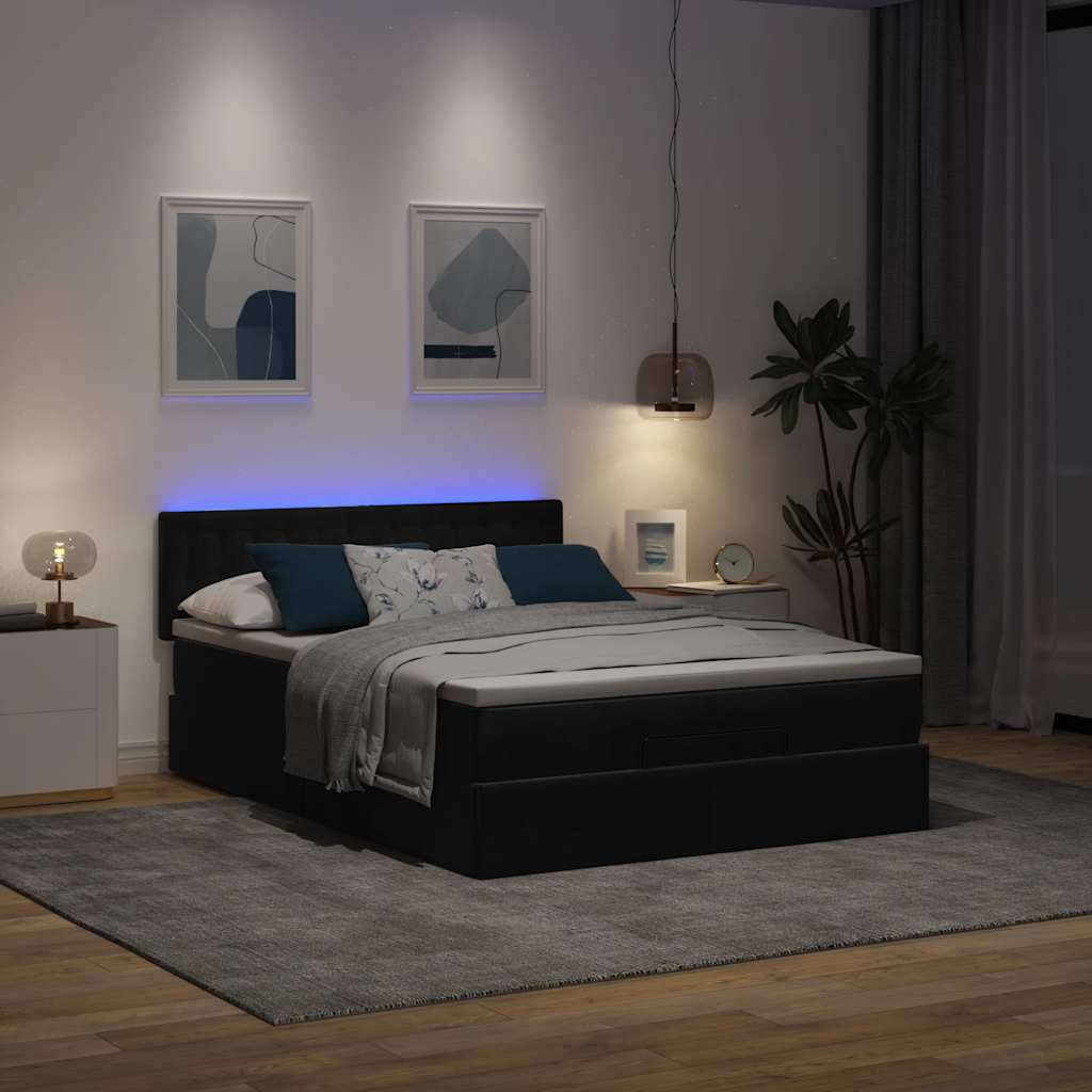 vidaXL Ottoman-Bett mit Matratze & LEDs Schwarz 140x190 cm Samt