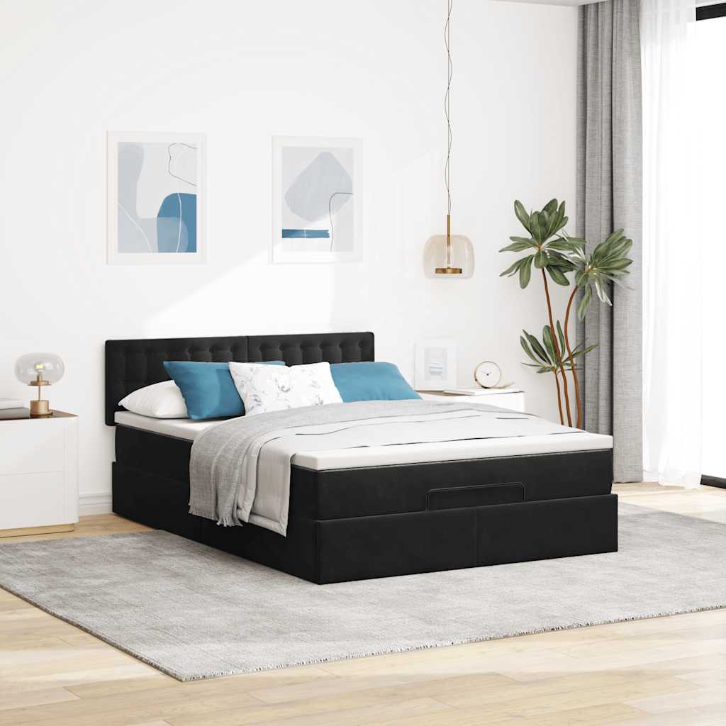 vidaXL Ottoman-Bett mit Matratze & LEDs Schwarz 140x190 cm Samt