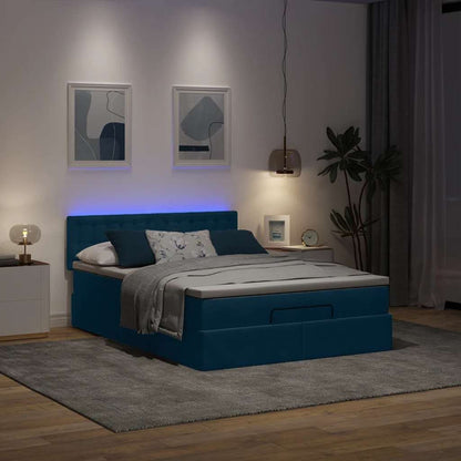 vidaXL Ottoman-Bett mit Matratze & LEDs Dunkelblau 140x190 cm Samt