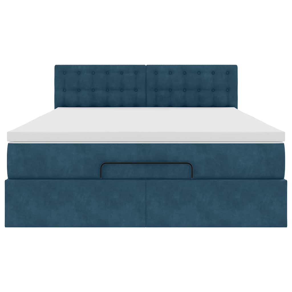 vidaXL Ottoman-Bett mit Matratze & LEDs Dunkelblau 140x190 cm Samt
