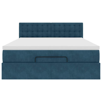 vidaXL Ottoman-Bett mit Matratze & LEDs Dunkelblau 140x190 cm Samt