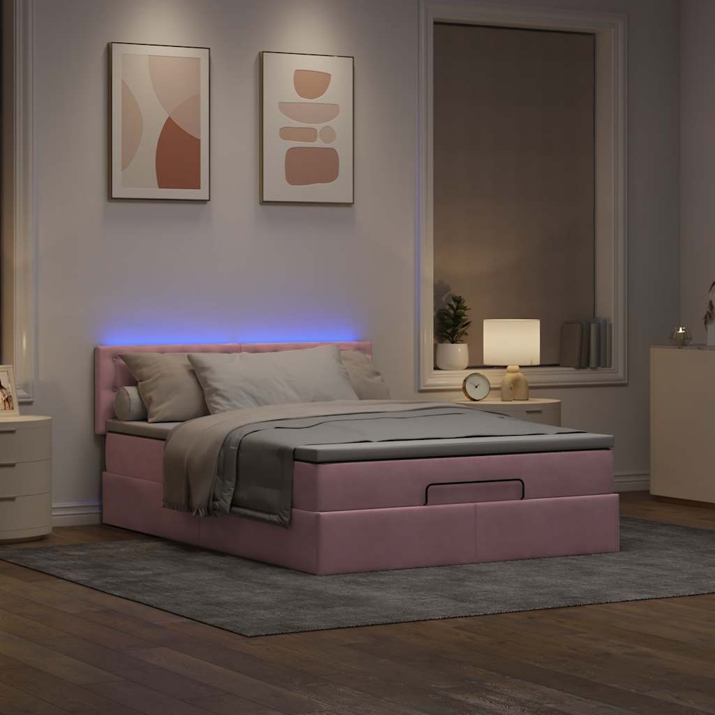 vidaXL Ottoman-Bett mit Matratze & LEDs Rosa 140x190 cm Samt