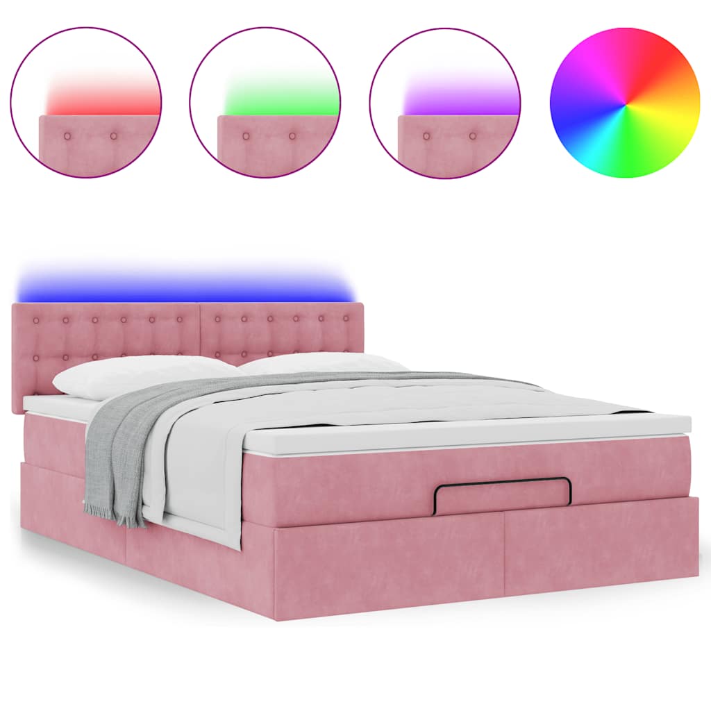 vidaXL Ottoman-Bett mit Matratze & LEDs Rosa 140x190 cm Samt
