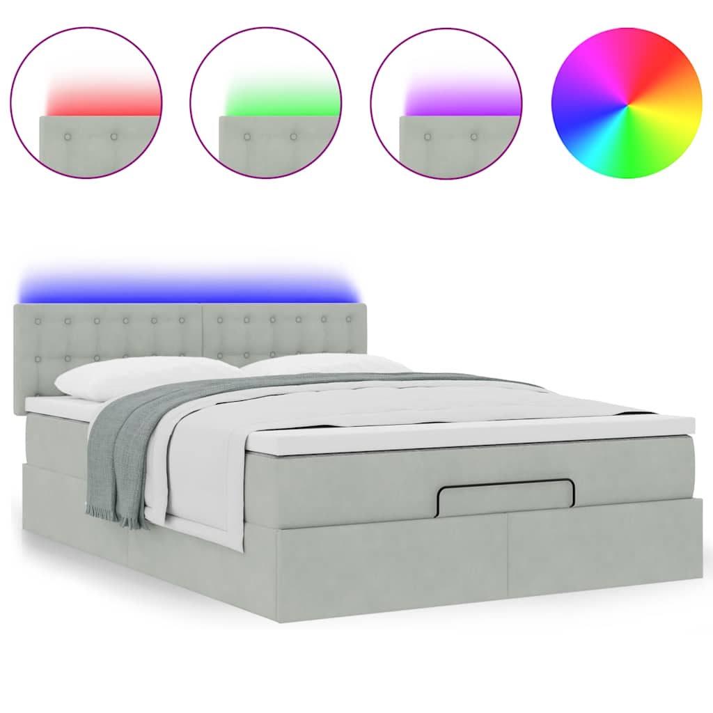 vidaXL Ottoman-Bett mit Matratze & LEDs Hellgrau 140x200 cm Samt