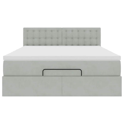 vidaXL Ottoman-Bett mit Matratze & LEDs Hellgrau 140x200 cm Samt