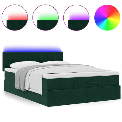 vidaXL Ottoman-Bett mit Matratze & LEDs Dunkelgrün 140x200 cm Samt