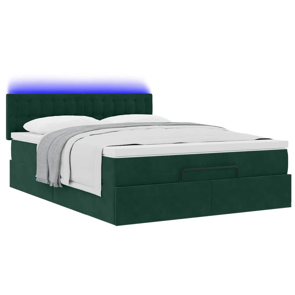 vidaXL Ottoman-Bett mit Matratze & LEDs Dunkelgrün 140x200 cm Samt
