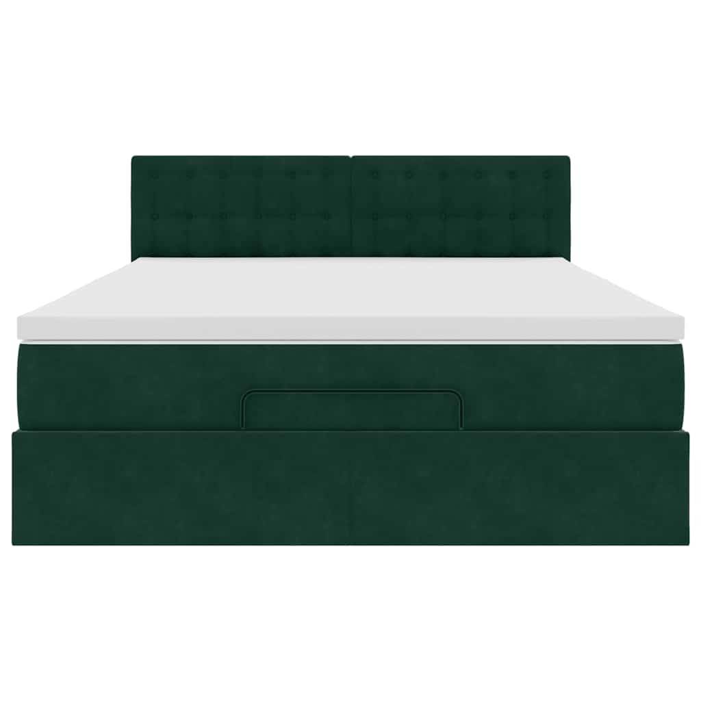 vidaXL Ottoman-Bett mit Matratze & LEDs Dunkelgrün 140x200 cm Samt