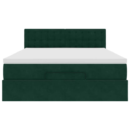 vidaXL Ottoman-Bett mit Matratze & LEDs Dunkelgrün 140x200 cm Samt