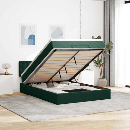 vidaXL Ottoman-Bett mit Matratze & LEDs Dunkelgrün 140x200 cm Samt