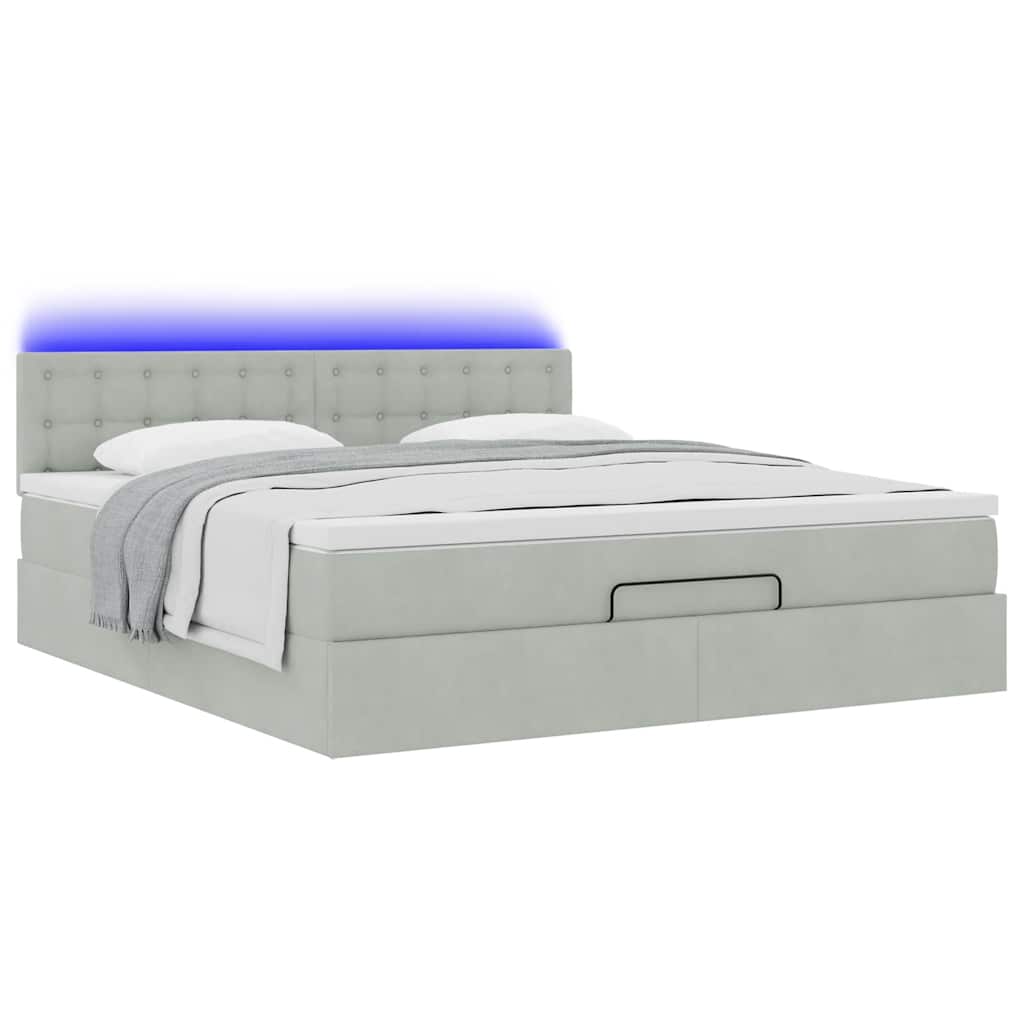 vidaXL Ottoman-Bett mit Matratze & LEDs Hellgrau 180x200 cm Samt