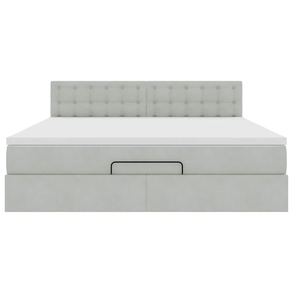 vidaXL Ottoman-Bett mit Matratze & LEDs Hellgrau 180x200 cm Samt