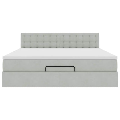 vidaXL Ottoman-Bett mit Matratze & LEDs Hellgrau 180x200 cm Samt