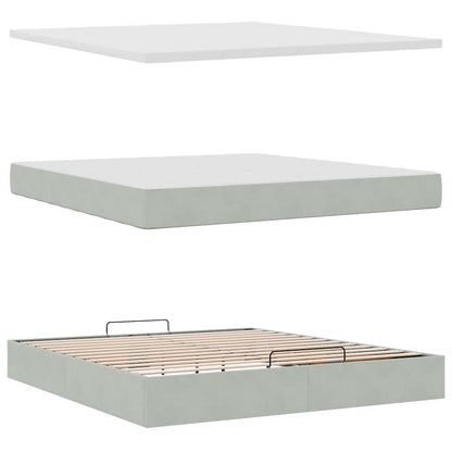 vidaXL Ottoman-Bett mit Matratze & LEDs Hellgrau 180x200 cm Samt