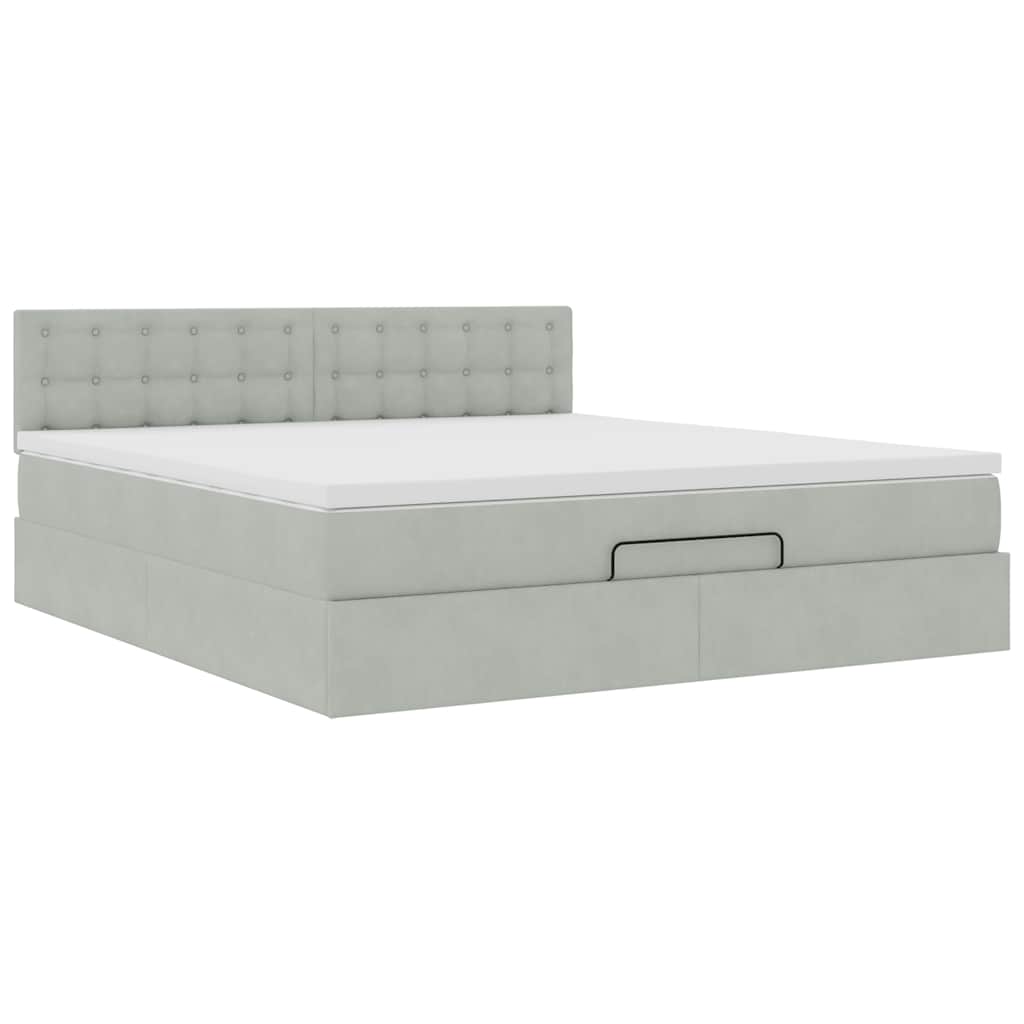 vidaXL Ottoman-Bett mit Matratze & LEDs Hellgrau 180x200 cm Samt