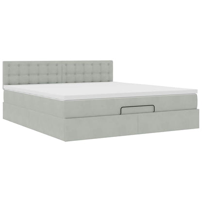 vidaXL Ottoman-Bett mit Matratze & LEDs Hellgrau 180x200 cm Samt