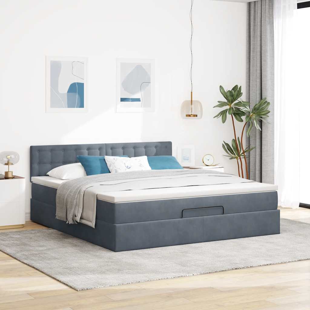 vidaXL Ottoman-Bett mit Matratze & LEDs Dunkelgrau 180x200 cm Samt