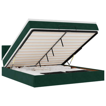 vidaXL Ottoman-Bett mit Matratze & LEDs Dunkelgrün 180x200 cm Samt