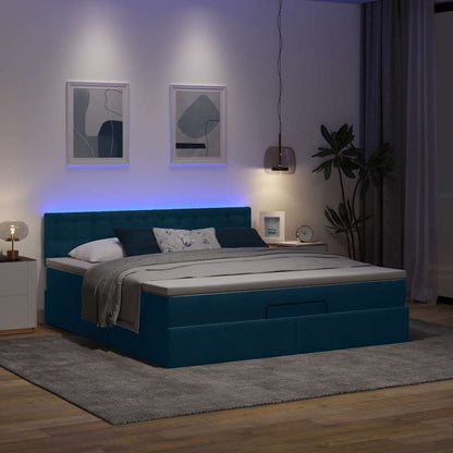Ottoman-Bett mit Matratze & LEDs Dunkelblau 180x200 cm Samt
