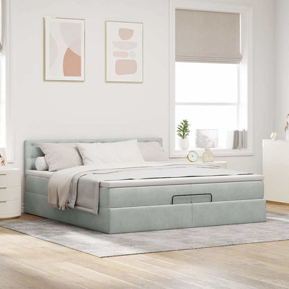vidaXL Ottoman-Bett mit Matratzen & LEDs Hellgrau 200x200 cm Samt