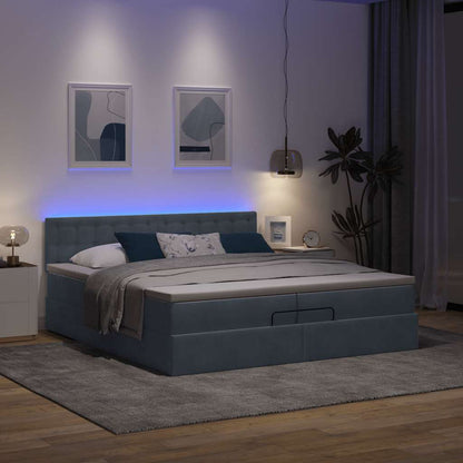 Ottoman-Bett mit Matratzen & LEDs Dunkelgrau 200x200 cm Samt