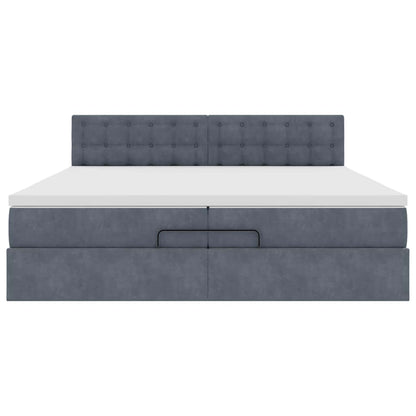 Ottoman-Bett mit Matratzen & LEDs Dunkelgrau 200x200 cm Samt