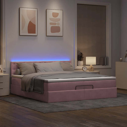 Ottoman-Bett mit Matratzen & LEDs Rosa 200x200 cm Samt