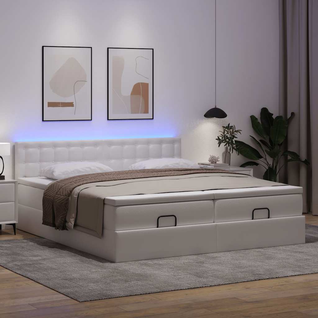 vidaXL Ottoman-Bett mit Matratzen & LEDs Weiß 160x200 cm Kunstleder
