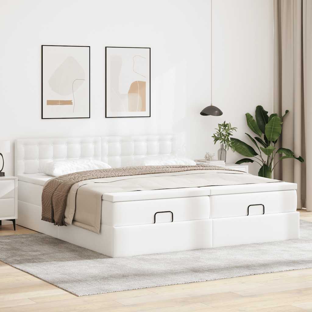 vidaXL Ottoman-Bett mit Matratzen & LEDs Weiß 160x200 cm Kunstleder