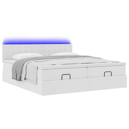 vidaXL Ottoman-Bett mit Matratzen & LEDs Weiß 160x200 cm Kunstleder