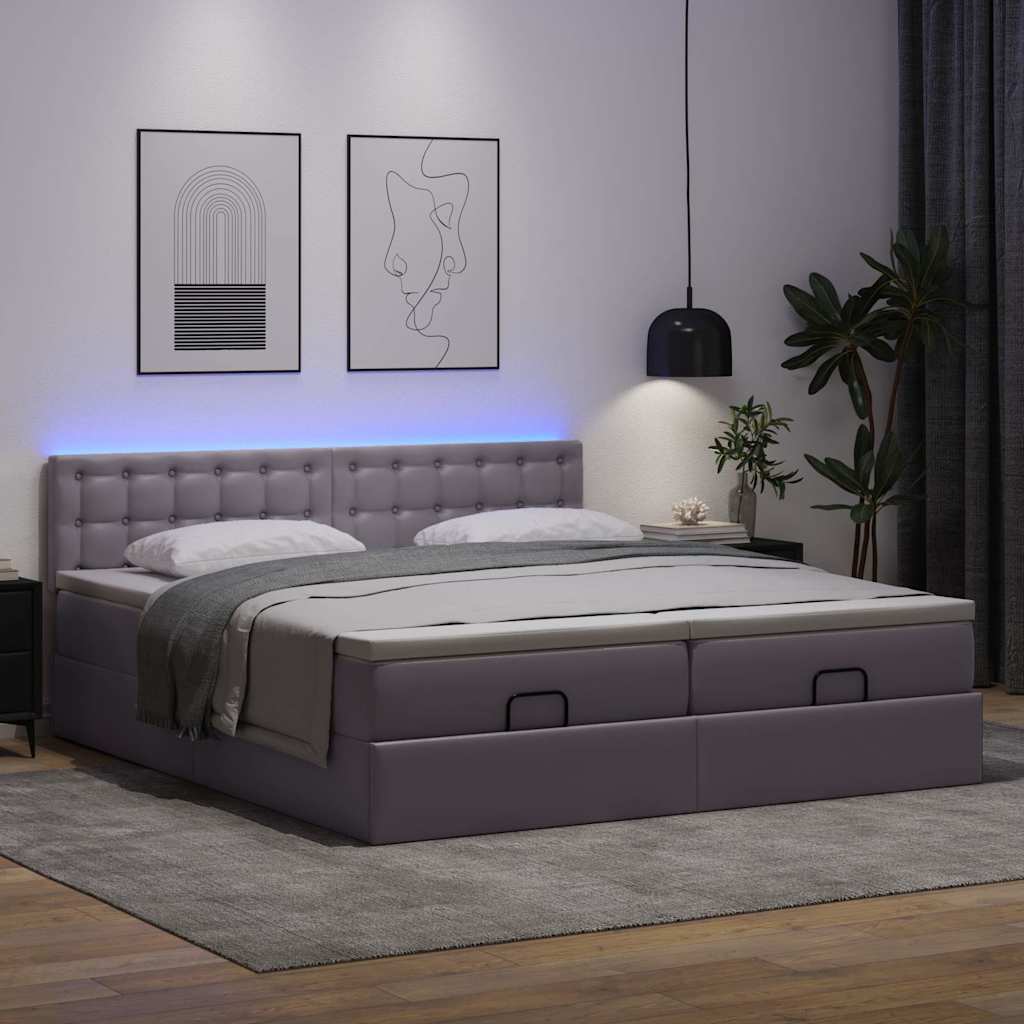 vidaXL Lit ottoman avec matelas et LED gris 160x200 cm similicuir