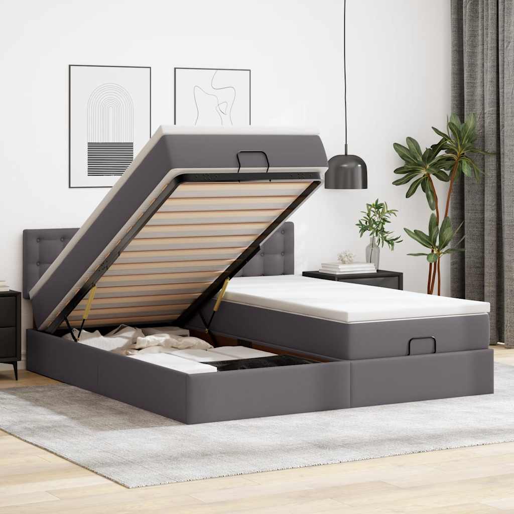 vidaXL Lit ottoman avec matelas et LED gris 160x200 cm similicuir