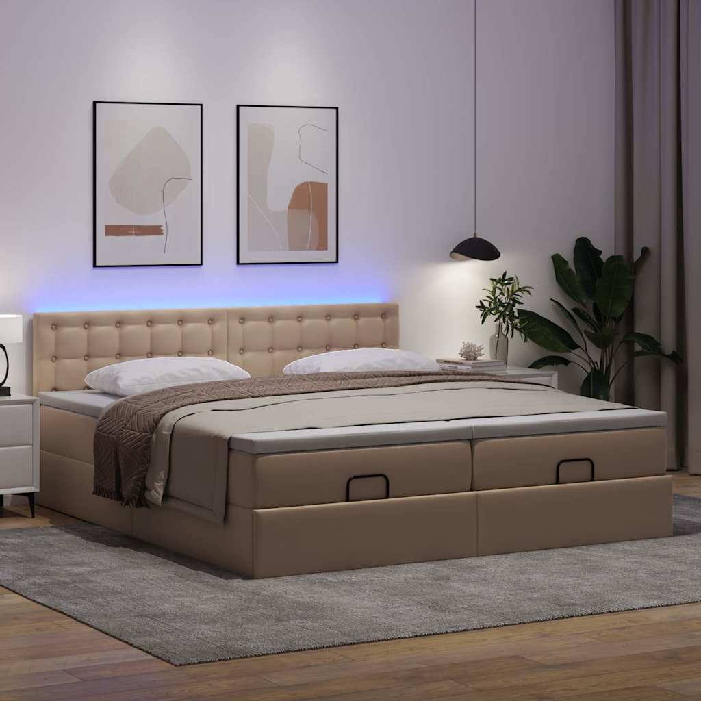 Ottoman-Bett mit Matratzen LEDs Cappuccino 160x200cm Kunstleder