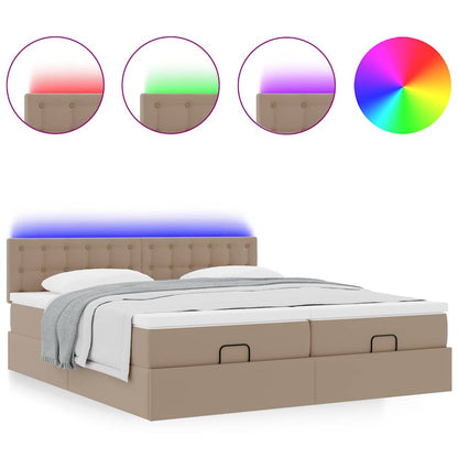 Ottoman-Bett mit Matratzen LEDs Cappuccino 160x200cm Kunstleder