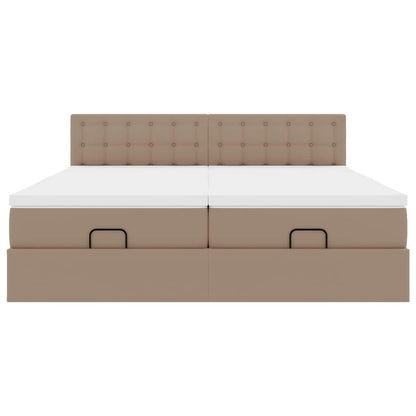 Ottoman-Bett mit Matratzen LEDs Cappuccino 160x200cm Kunstleder