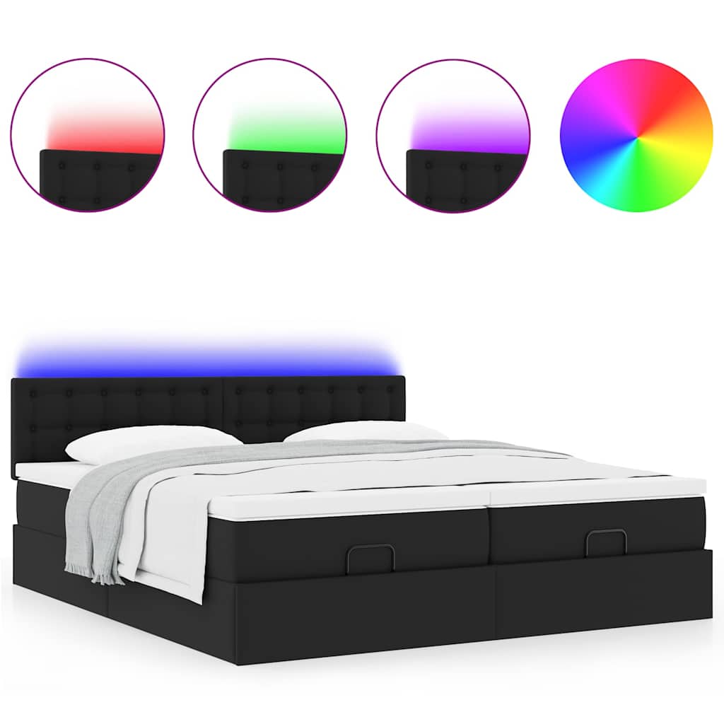 vidaXL Ottoman-Bett mit Matratzen & LEDs Schwarz 180x200 cm Kunstleder